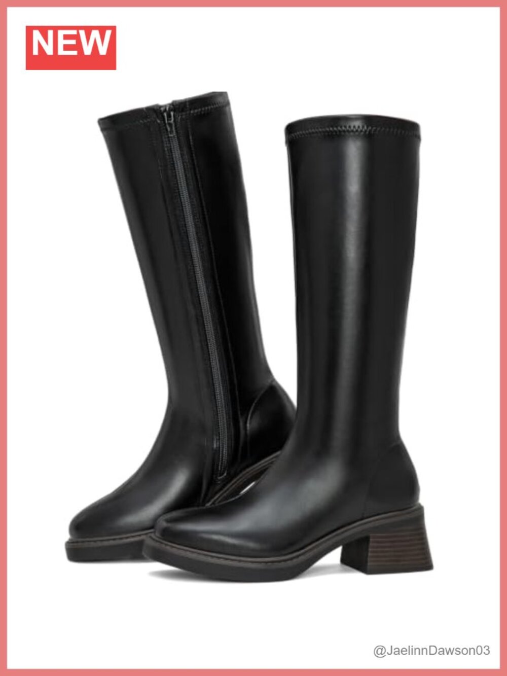 Women's Block Low Heel Knee High Boots Square Toe Riding Boots Faux Leather